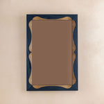 Bow Mirror, Small - Blue with Natural Oak