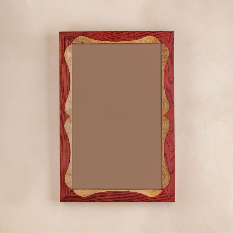Bow Mirror, Small - Red with Natural Oak