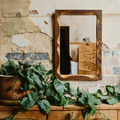 Bow Mirror, Small - Dark with Natural Oak