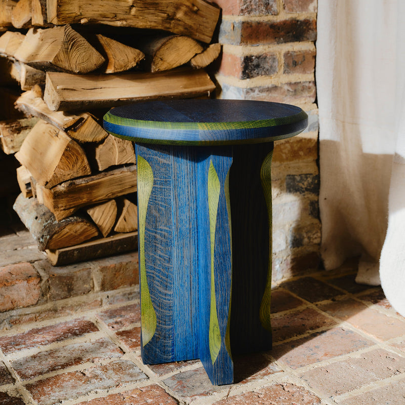 Tinker Side Table - Blue with Green Oak