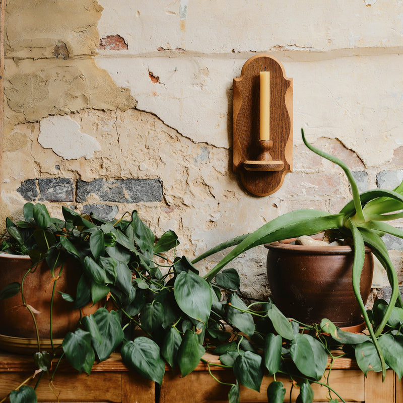 Charm Candle Sconce - Dark with Natural Oak