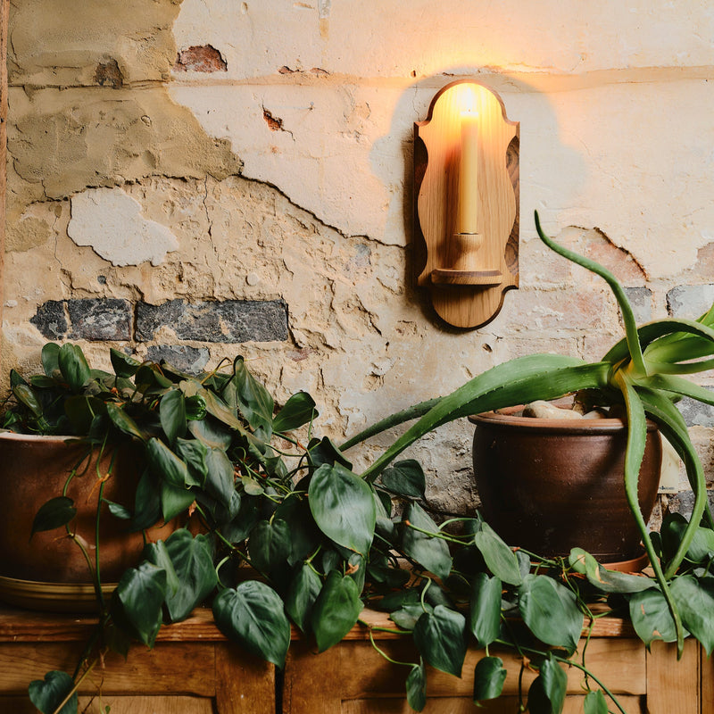 Charm Candle Sconce - Natural with Dark Oak